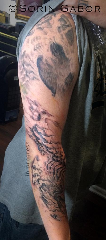 Tattoos - realistic dark black and gray bio sleeve - 131435